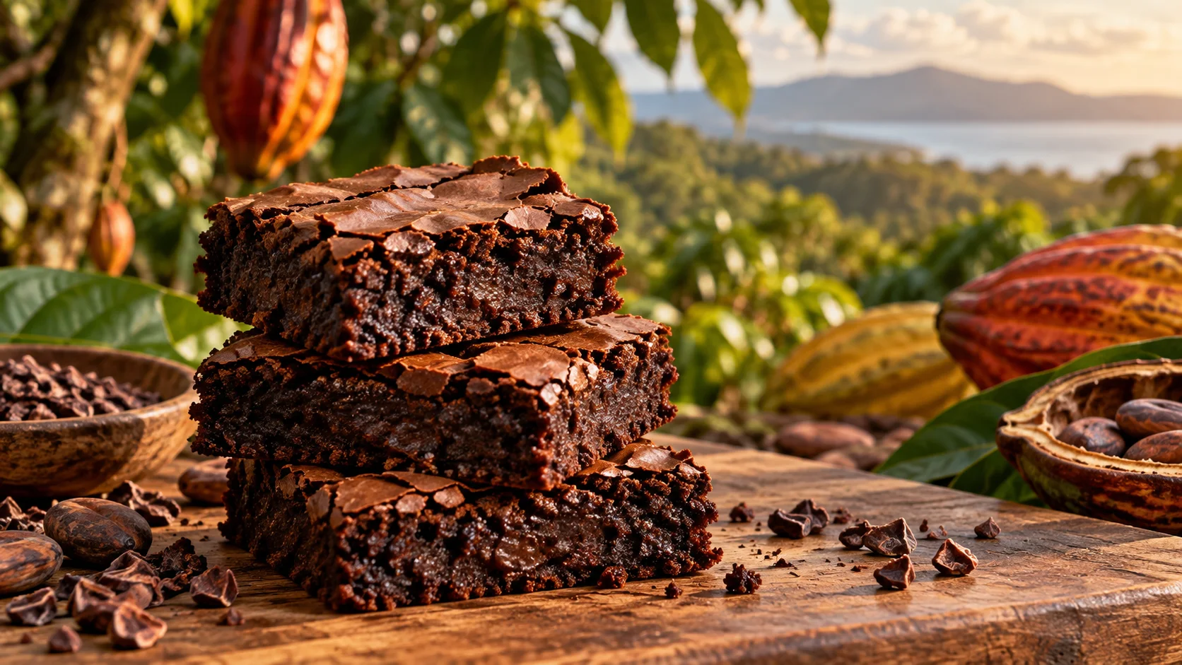 Brownies preparados con cacao puro