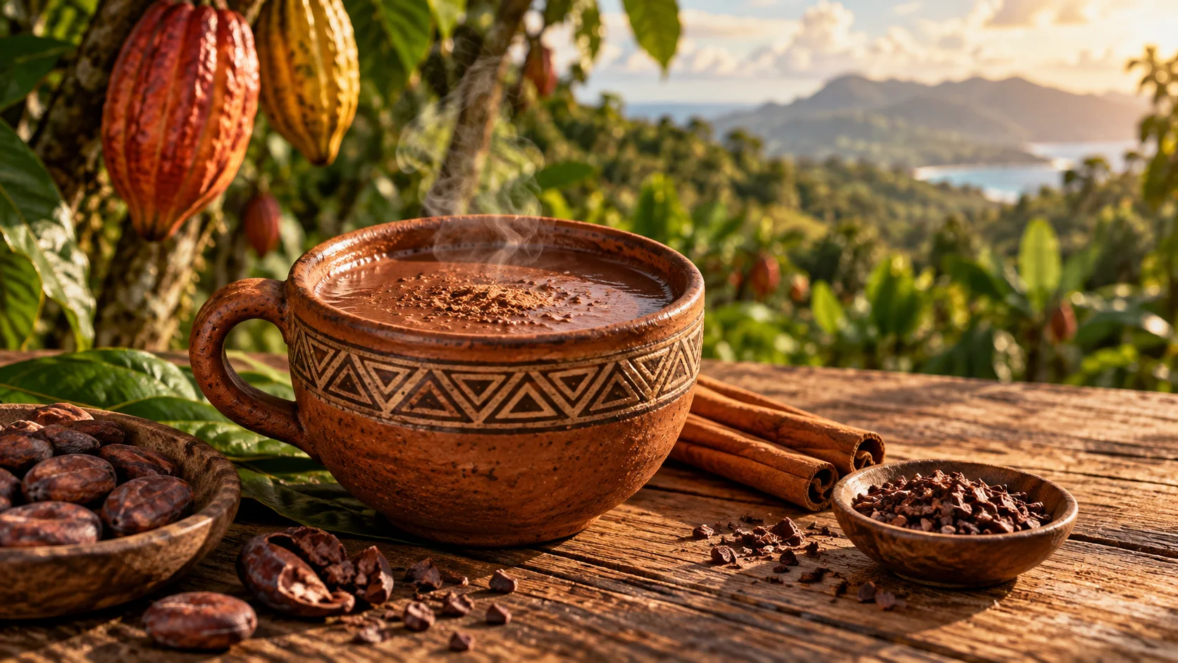 Taza de chocolate caliente elaborada con cacao dominicano