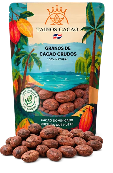 Empaque de granos de cacao crudos