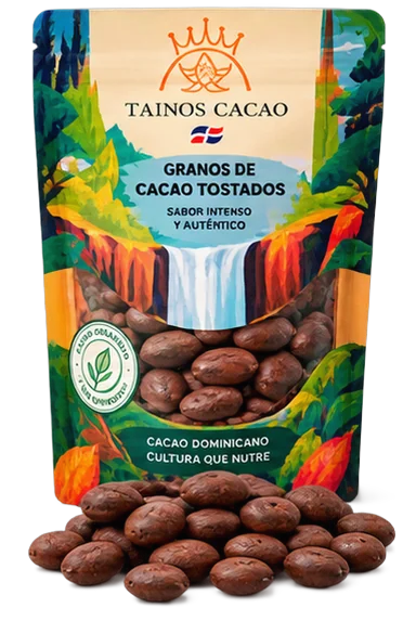 Empaque de granos de cacao tostados